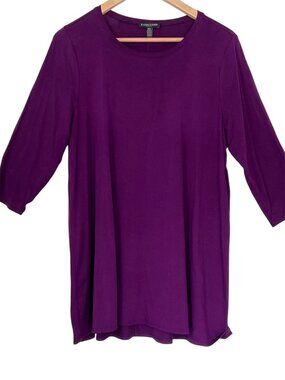 Eileen Fisher Tencel Lyocell 3/4 Sleeve A-line Tunic Top Relax Fit Purple Sz PL